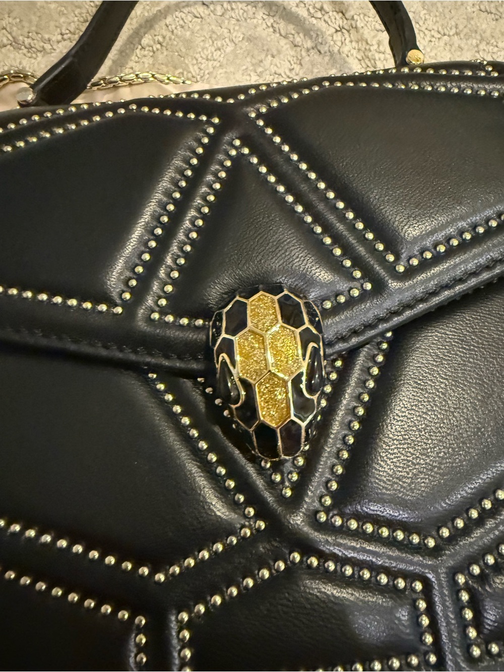 Black Serpenti Studded Leather Top-Handle Crossbody - Picture 6 of 9